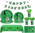 Soccer Birthday Decorations, 170 Pcs Soccer Party Decorations Including Banner, Plates, Cups, Napkins, Cutlery, Straws and Tablecloths, Serves 24