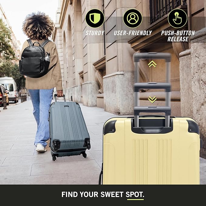 Kenneth Cole REACTION Out of Bounds Lightweight Hardshell 4-Wheel Spinner Luggage, Pale Banana, 20-Inch Carry On