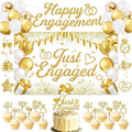 Engagement Party Decorations - Just Engaged Decorations Happy Engagement Banner Backdrop Balloons Hanging Swirls for Congratulations Wedding Bachelorette Party Decorations (White-Gold)