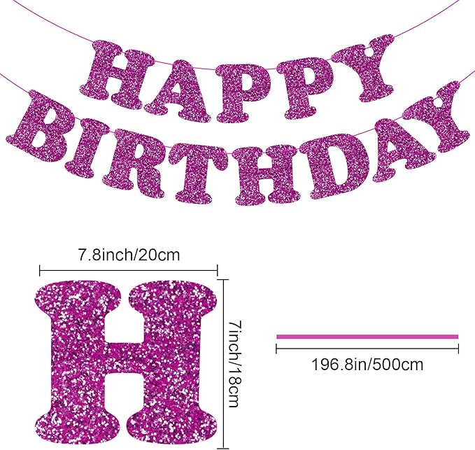 Glitter Purple Happy Birthday Banner Birthday Party Decorations Sign Garland Bunting Banner for Wall Decor Party Background for Kids Boys Girls Adults