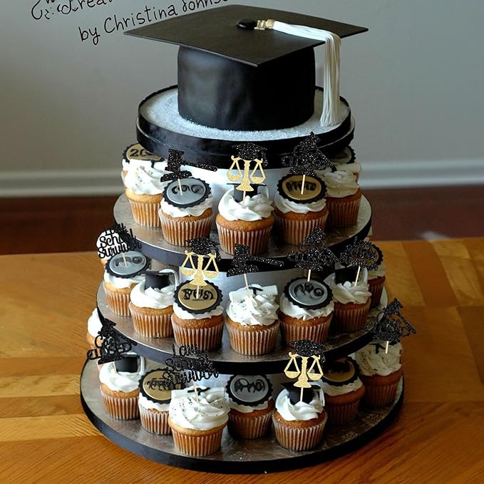 Gyufise 24Pcs 2026 Lawyer Graduation Cupcake Toppers Gold Black Glitter Class Of 2026 Lawyer Grad Cake Toppers Cap Diploma Cupcake Picks 2026 Graduation Theme Party Cake Decorations Supplies