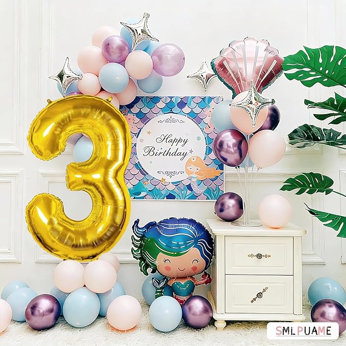 Smlpuame 40 inch Number Balloon 0-9 Gold Large Number 3 Balloons,Digital Balloons for Birthday Party Celebration Decorations Supplies, Helium Foil Number Balloons for Wedding Anniversary