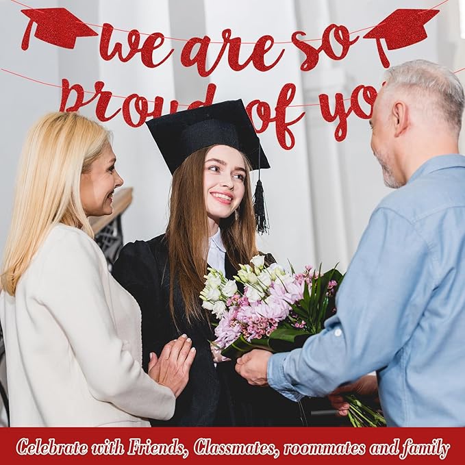 2026 Graduation Decorations Pre-Strung Blingbling We Are So Proud of You Banner Glitter Graduation Garland for Class of 2026 High School College Grad Party (Purplish Red)