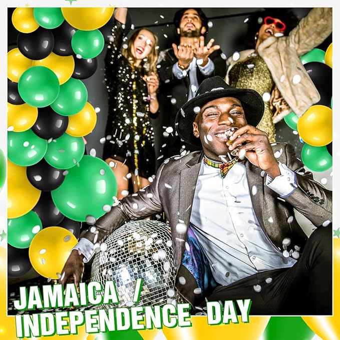 Sratte 120 Pcs Juneteenth Day Balloons Jamaica Latex Balloons Bulk 12 Inch Black Yellow Green Decor for Black History Month Independence Freedom Day Decorations Birthday Party Favors