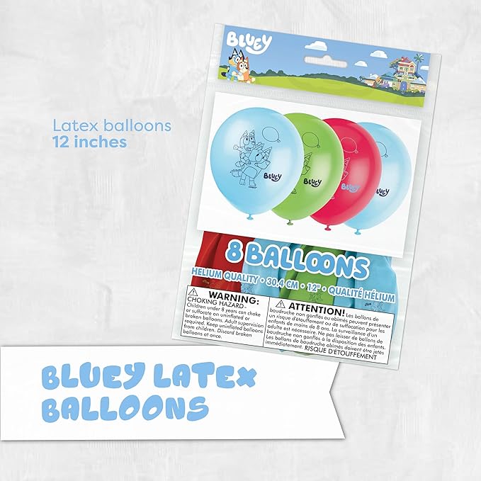 Bingo and Bluey Balloons | 10 Pack | Large 28" Bluey Balloon and 25" Bingo Balloon with 8 Latex Balloons | Sticker | Birthday Decorations and Party Supplies | Officially Licensed
