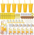 56Pcs Baby Shower Prizes for Game Winners Baby Shower Favors Gifts including Plastic Tumbler Notebook Scented Candles Ballpoint Pen Mirrors with Hair Brushes Bracelet Gift Bag (Yellow)