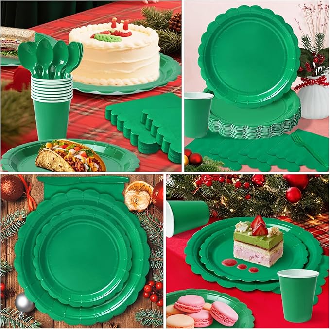Vyntra 350 Pcs Green Paper Plates and Napkins Set for 50, 9" Dinner Plates & 7" Dessert Plates, Tableware for Party, St. Patrick’s Day, Birthday
