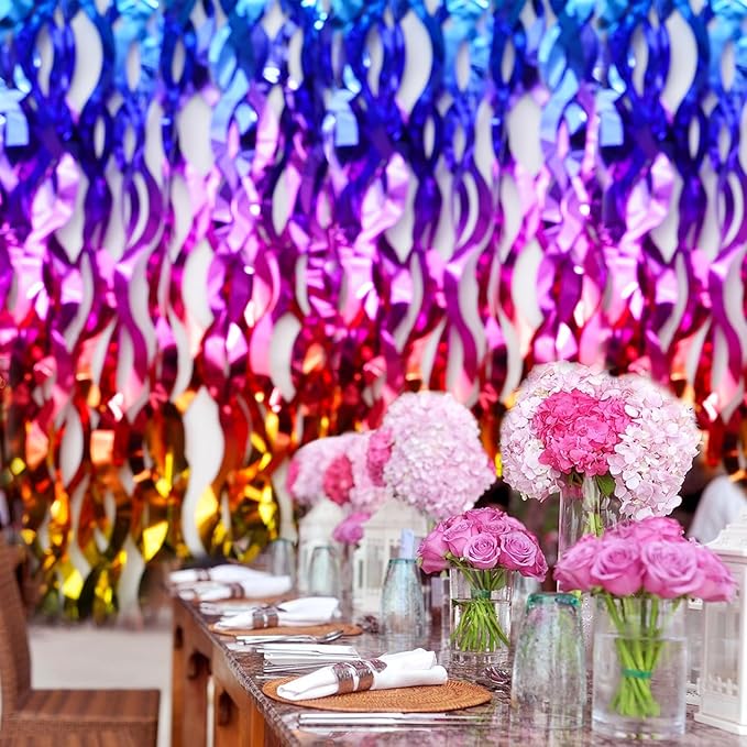 Shiny Rainbow Foil Fringe Curtain Wavy Rainbow Tinsel Streamer Backdrop for Party Decorations Birthday Wedding Graduation Baby Shower 2 Packs