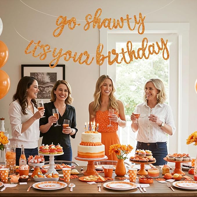BEISHIDA Go Shawty It's Your Birthday Banner NO DIY Hip Hop Theme Happy Birthday Banner Pre-Strung Rap Theme Happy Birthday Sign for Man Women birthday Party Supply Glitter Orange