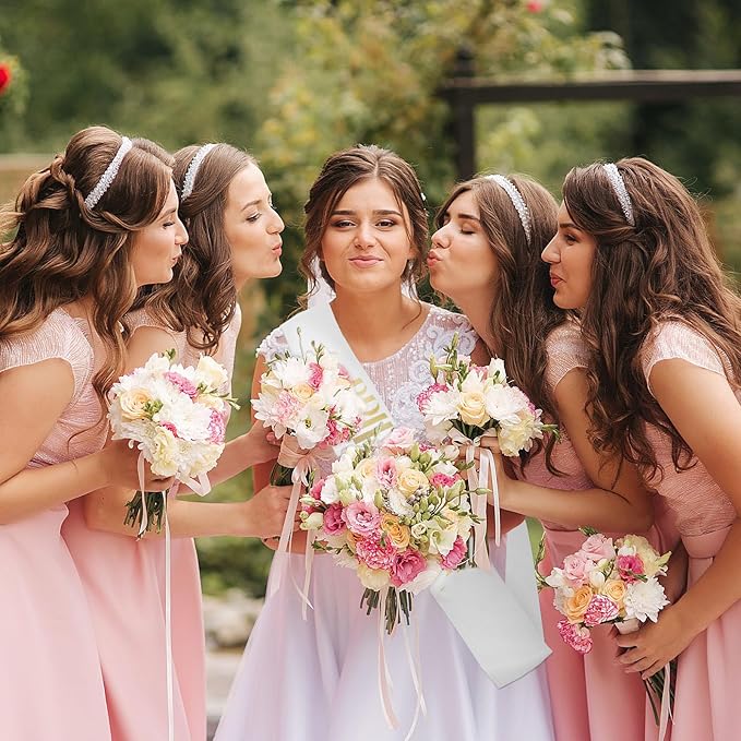 12 Pcs Bachelorette Party Sashes Set - 1 White Bride to Be & 11 Rose Gold Bridesmaid Sashes, Fitting & Skin Friendly, Ideal for Pre - Wedding Celebrations