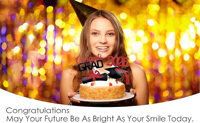 2026 Graduation Cupcake Toppers, 48 PCS Food/Appetizer Picks For Graduation Party Mini Cake Decorations, Diploma, 2026, Grad Cap Set 48 Pieces (03 Red)