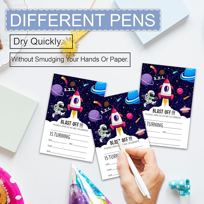 Outer Space Birthday Party Invitations, Planets Rocket Ship Astronaut Invitation Cards with Envelopes, Fits for Boys Girls Teen, Set of 20 Double Sided Printed & Fill In Blank-4 x 6, Party Supplies