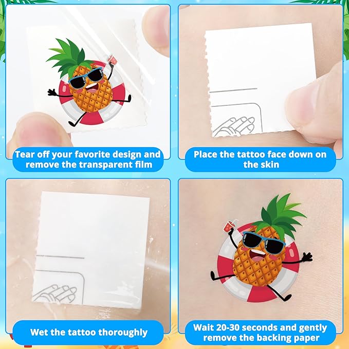 150 PCS Summer Temporary Tattoos, 6 Sheets Waterproof Fake Tattoos with Tropical Fruits Flamingos Hello Summer for Adults Pool Party, Hawaiian Stickers for Hawaiian Luau Party Favors Supplies