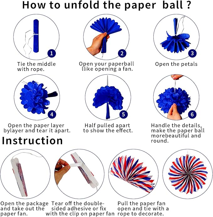 26Pcs Patriotic Decorations 4th of July Decorations LOVE USA Banner Red White Blue Paper Fans Star Streamer Pom Poms Hanging Swirls for Veterans Labor Presidents Flag Memorial Day