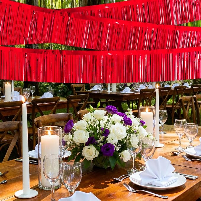 4 Packs Foil Fringe Garland Tinsel Streamers Shiny Wall Hanging Birthday Banner Backdrop for Graduation Wedding Anniversary Celebration Happy Birthday Party Decorations Red