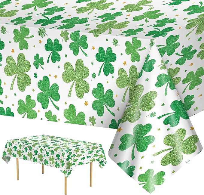 3 Pack St Patricks Day Tablecloth - Lucky Green Shamrock St Patrick's Tablecloths Set, Disposable Plastic St Patrick Table Cloth Cover for Happy St. Patrick's Day Dinner Table Decor Party Supplies
