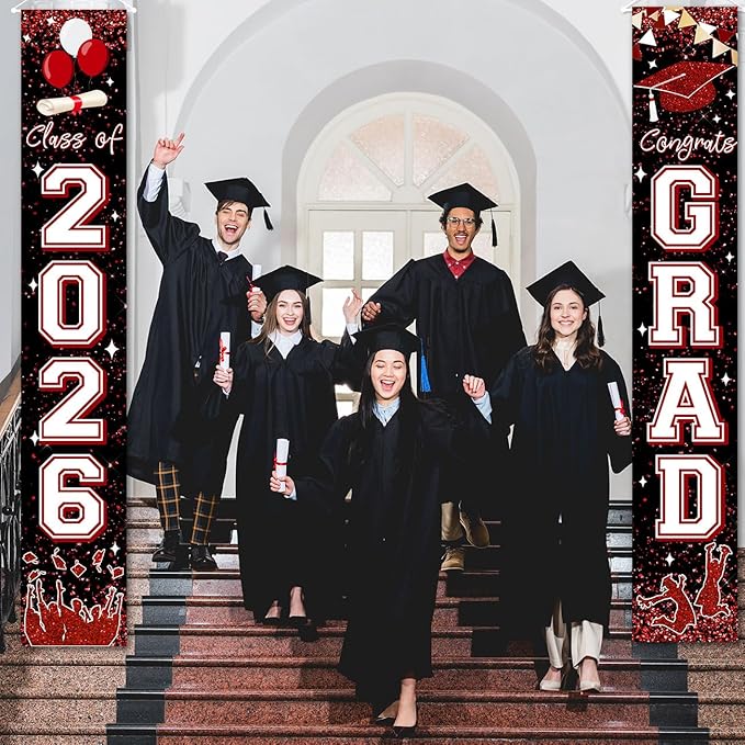 Class of 2026 Banner Maroon Graduation Party Decorations Congrats Grad Banner Hanging Door Porch Signs for 2026 University and Senior High School Graduation Decorations