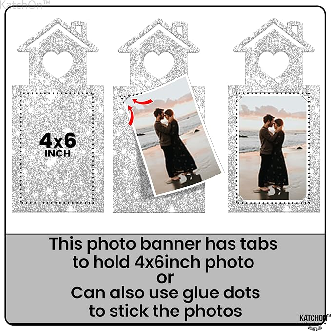 KatchOn, Silver Glitter Engaged Photo Banner - 2 String, 10 Feet, No DIY | Silver Engagement Party Decorations | Engagement Photo Banner for Bachelorette Party Decorations | She Said Yes Decorations