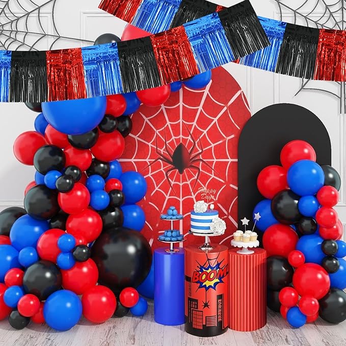 BEISHIDA 3 Packs Metallic Foil Fringe Garland Red Blue Black Wall Hanging Tinsel Fringe Banners for Car Floats Bridal Shower Wedding Birthday Graduation Holiday Party Decoration(30 Feet)