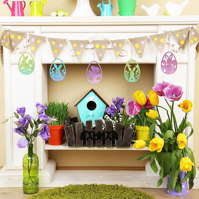 36PCS Wooden Easter Ornaments to Paint, 6 Styles DIY Blank Unfinished Wood Egg Cutouts Ornament for Crafts Hanging Decorations Happy Easter Hallow Egg Rabbit Bunny Butterfly Flower Hen