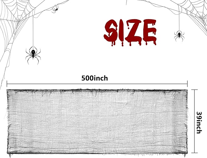 Watayo 500 x 39 Inch Large Size Halloween Black Creepy Cloth, Halloween Scary Spooky Fabric Cloth, Windows Doorways Cover Gauze Cheese Cloths for Party Haunted House Halloweens Decor Outdoor Indoor