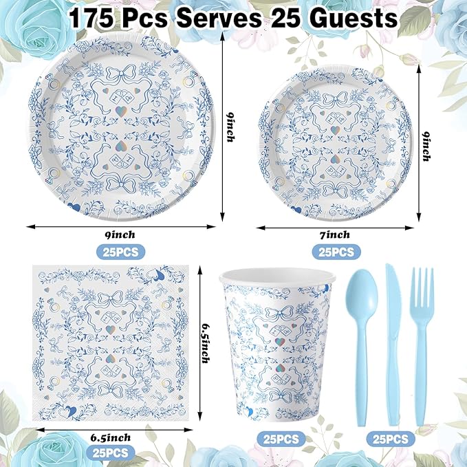 175 Pcs Something Blue Before I Do Bridal Shower Party Tableware Sets Something Blue Paper Plates Cup and Napkins Bridal Shower Disposable Tableware for 25 Guests for Wedding Engagement Bachelorette