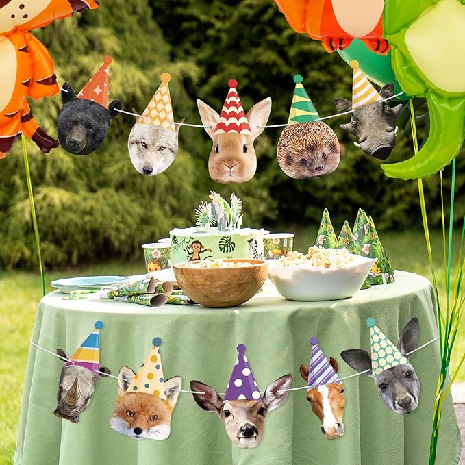 Hooqict Safari Animals Happy Birthday Banner Animal Birthday Decorations Party Animal Banner Garland for Jungle Theme Party Decorations Kids Wild Zoo Party Supplies