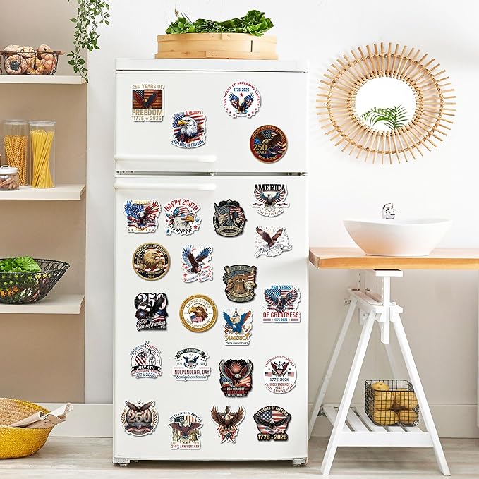 24 Pcs 250th Anniversary USA Magnets, America Merchandise Eagle July 4th Independence Day Fridge Magnet Set, Magnetic Decorations for Refrigerator Locker Office Whiteboard