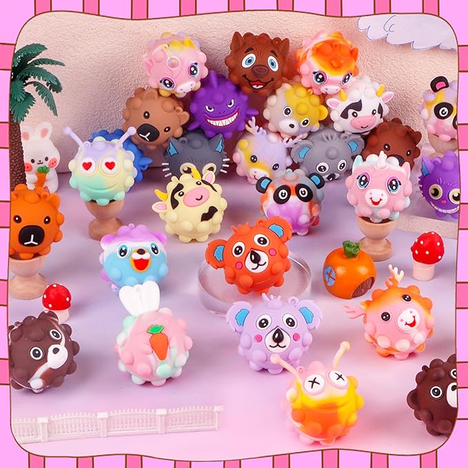 36 PACK Animal Pop Balls Party Favors for Kids, 3D Pop Fidget Balls Toys Bulk, Gifts for Boys & Girls, Goodie Bag Stuffers, Pinata Stuffers, Treasure Box Toys, Prizes for Kids