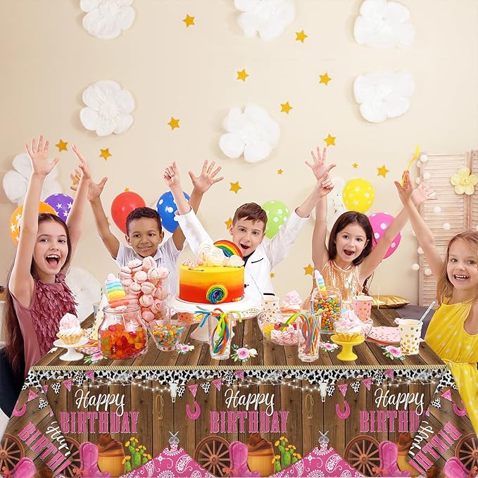 3 Pcs Western Cowgirl Birthday Party Tablecloth 108 x 54 Inch Cowgirl Theme Tablecover Plastic Cowboy Rodeo Table Cloth West Theme Party Decoration and Supplies for Girl Birthday Baby Shower Party