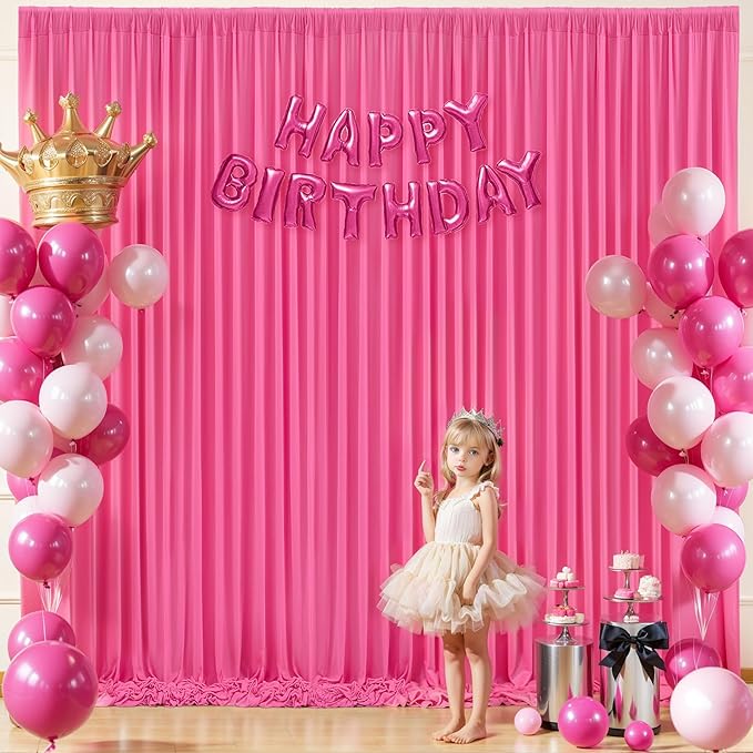 16x10FT Hot Pink Backdrop Curtains for Wedding Parties, Wrinkle Free Polyester Photography Backdrop Drapes for Wedding Baby Shower Birthday Parties Stage Background Stand Decorations 4x10ft,4 Panels
