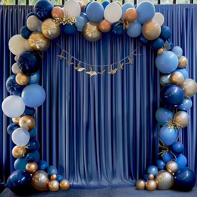 8x10FT Navy Blue Backdrop Curtains for Wedding Parties, Wrinkle Free Polyester Photography Backdrop Drapes for Graduation Baby Shower Birthday Stage Background Stand Decorations 4x10ft,2 Panels
