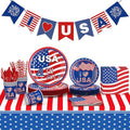4th of July Decorations,194Pcs 4th of July Party Supplies Set,Patriotic Decor for Independence Day Includes Plates,Napkins,Cups,Banner,Tablecloth,Knives,Forks,Spoons and Straws (Serves 24)
