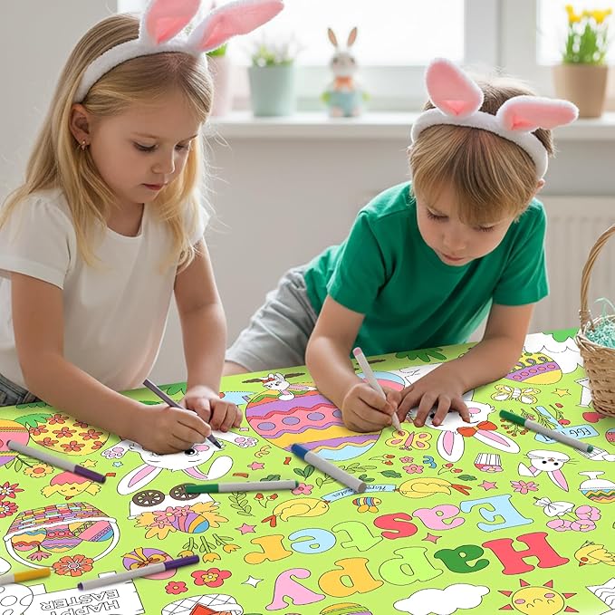 Labeol Easter Decorations Coloring Tablecloth for Kids Easter Crafts for Kids Coloring Poster Easter Games Activities Table Party Decor