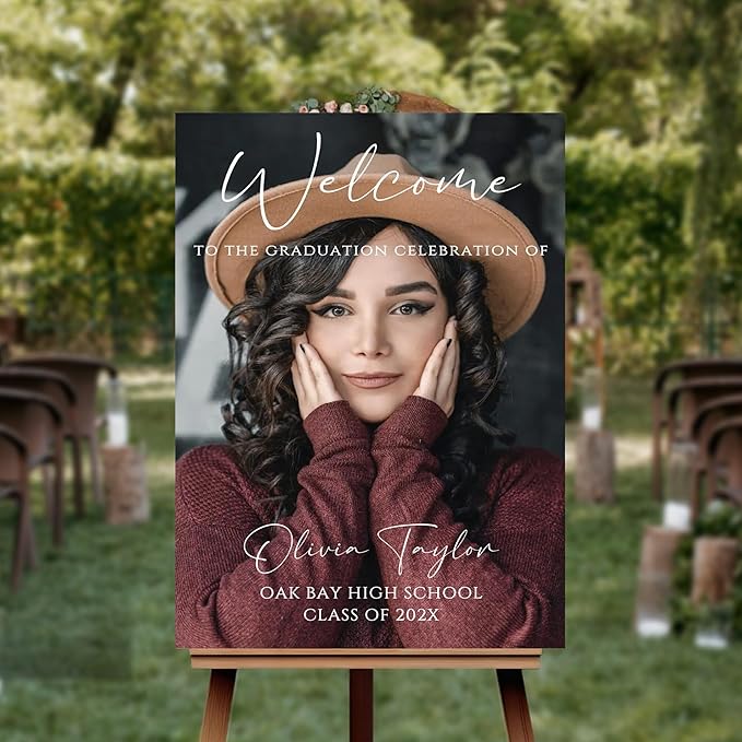 Graduation Welcome Sign With Photo, Welcome To Graduation Party Sign, Classic Style, Plastic Material, Multiple, Free Standing