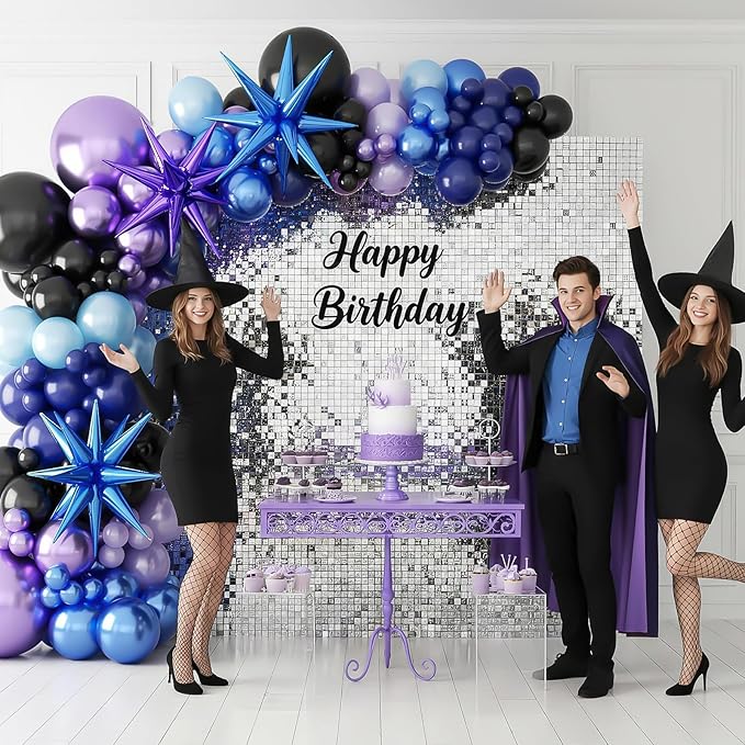 Black Purple Blue Balloon Arch Garland Kit, Metallic Blue Purple Balloons Kit with Stars Foil Balloon for Video Game Theme Party Birthday Baby Shower Engagement Decor Supplies