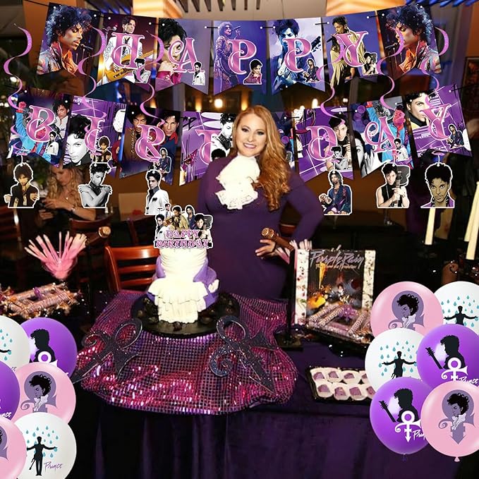 Prince Singer Party Decorations, Rock Singer Theme Birthday Banner Honeycomb Centerpieces Hanging Swirls Party Latex Balloons for Fans Birthday Baby Shower Party Supplies