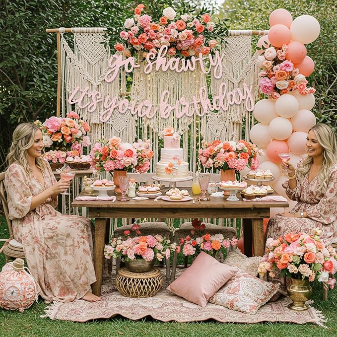 BEISHIDA Go Shawty It's Your Birthday Banner NO DIY Hip Hop Theme Happy Birthday Banner Pre-Strung Rap Theme Happy Birthday Sign for Man Women birthday Party Supply Glitter Light Pink
