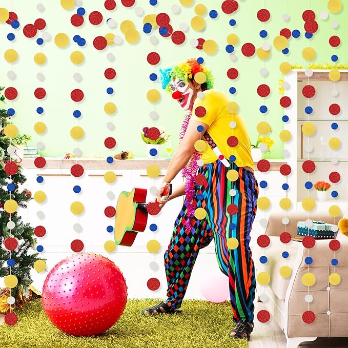 Outus 10 Pieces Colorful Dots Paper Garland Easter Decor Round Glitter Hanging Confetti Streamers Backdrop for Spring Birthday Classroom Halloween Trunk or Treat Car Decoration (Red,Blue,Yellow)