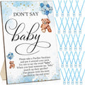 Wesiti 51 Pcs Cool Baby Shower Game Wooden Sign Gift Sets 50 Baby Shower Pacifiers Necklace Acrylic Pacifier for Gender Reveal Party Favor(Bear,Blue)