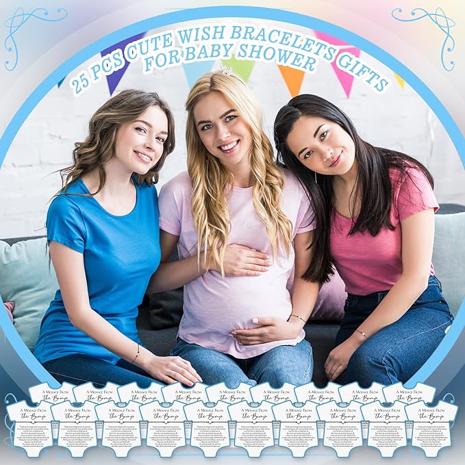 Henoyso 25 Sets Baby Shower Bracelets Adjustable Wish Bracelets Card Heart Charm Baby Shower Party Favor for Guest Gender Reveal Gifts(Blue)