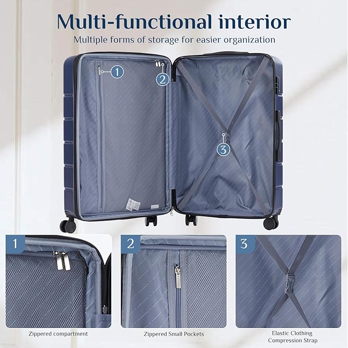 OLIXIS 3-Piece Luggage Set, Carry On Suitcases with Spinner Wheels, Expandable Travel Luggage with TSA Approved Lock & ABS Hard Shell, Blue(20/24/28 Inch)