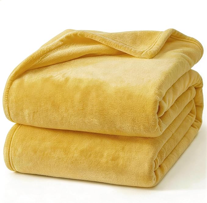 Hansleep Fleece Yellow Twin Blanket, Super Soft Flannel Fuzzy Plush Cozy Blanket for All Seasons, Yellow, Twin 60x80 Inches