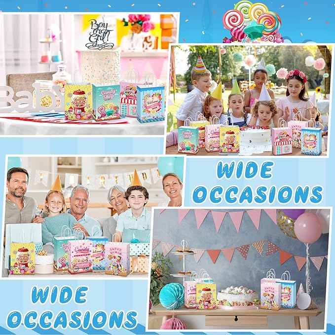 Sinload 48 Pcs Candy Sweet Goodie Bags with Handles Lollipop Gift Bags Candy Party Favors Sweet Shop Theme Treat Boxes for Classroom Prizes Supplies Birthday Wedding Baby Shower Party Decor