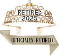 2025 Retirement Tiara & Sash - Officially Retired Sash & Crown for Parties, Events, Gifts, Favors, and Decorations (2025 Gold)