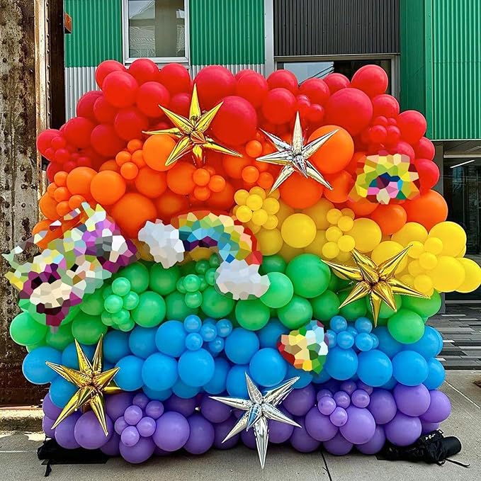 Summer Tropical Balloon Arch Garland Kit, Rainbow Colorful Balloon Arch Multicolor Rainbow Colored Latex Balloons for Birthday Kindergarten Graduation Carnival Fiesta Party Decoration Supplies
