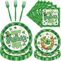 Rakuto St Patricks Day Plates and Napkins Decorations, 96PCS Lucky Green Shamrock Disposable Forks Party Decoration, Happy St Patrick's Day Tableware Decor for Irish Birthday Holiday Serve 24
