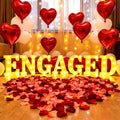 Engagement Party Decorations, Engaged LED Light Up Letters, With Rose Petals, Aluminum Balloons, Round Pearlescent Balloon, Double Sided Tape, for Wedding Engagement Bridal Shower Engaged Party Decor