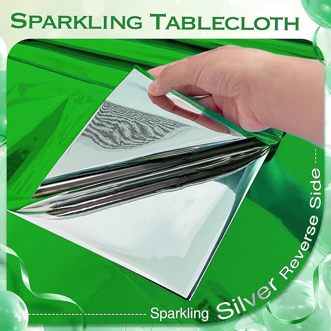 2pcs Green Foil Tablecloth 54*72 Inch Jungle Safari Wild One Birthday Party Table Cloths Plastic Disposable Waterproof Table Cover for Christmas Wedding Baby Shower Graduation Party Supplies