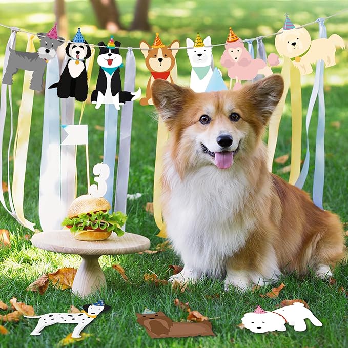 Hooqict Dog Birthday Banner Puppy Themed Party Decorations Dog Garland Banner Party Supplies Happy Birthday Sign for Backdrop Boys Girls Kids 1st 2nd 3rd